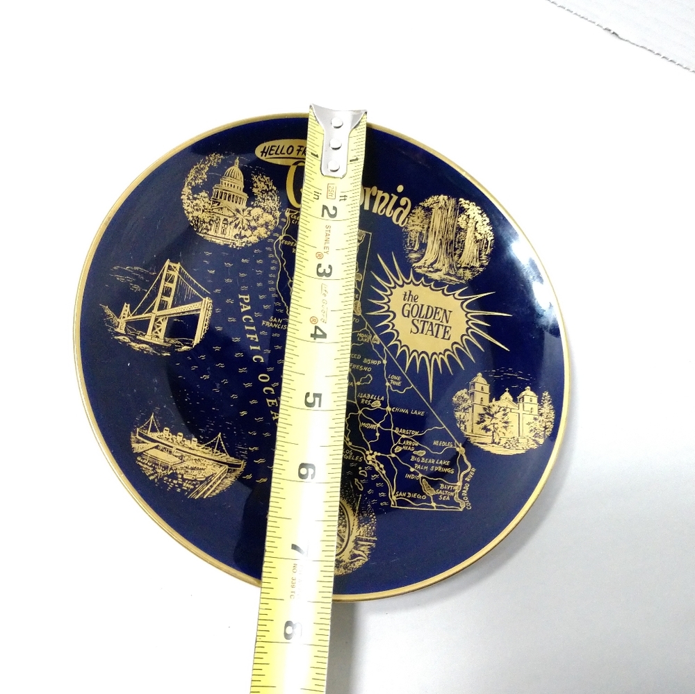 Vintage Lindner Plate Hello From California Cobalt and Gold - Picture 5 of 6